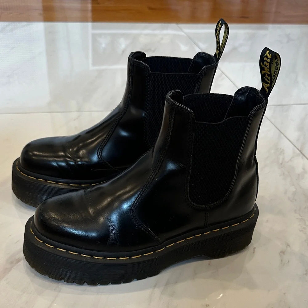 Dr. Martens Black Platform Chelsea Boots with Yellow Stitching - Picture 2 of 6